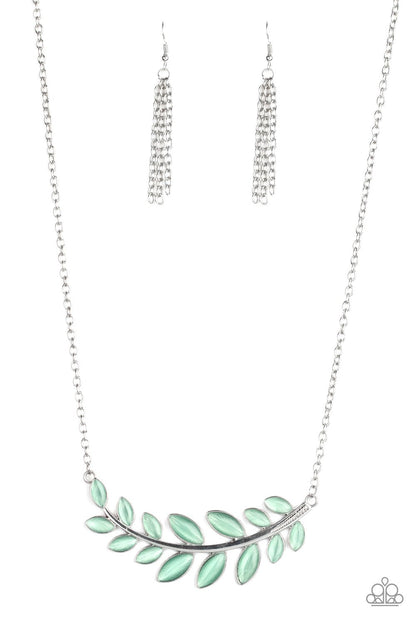Frosted Foliage - Green Cat's Eye Stone Necklace
