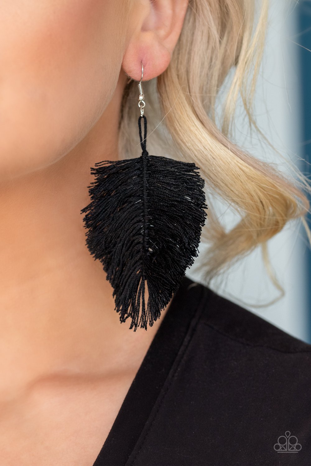 Hanging by a Thread Black PomPom Style Earring
