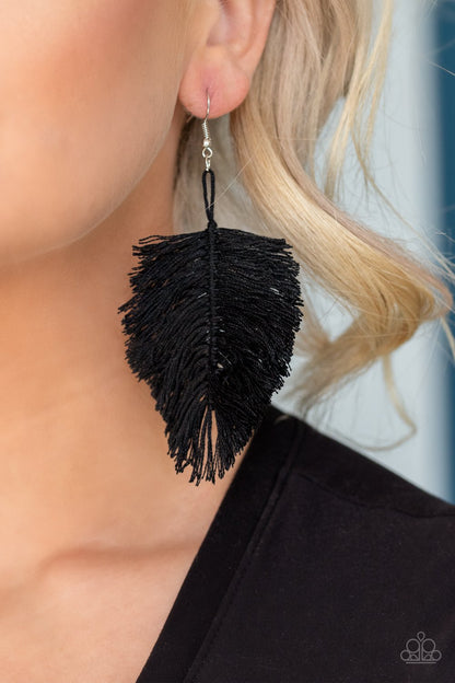 Hanging by a Thread Black PomPom Style Earring