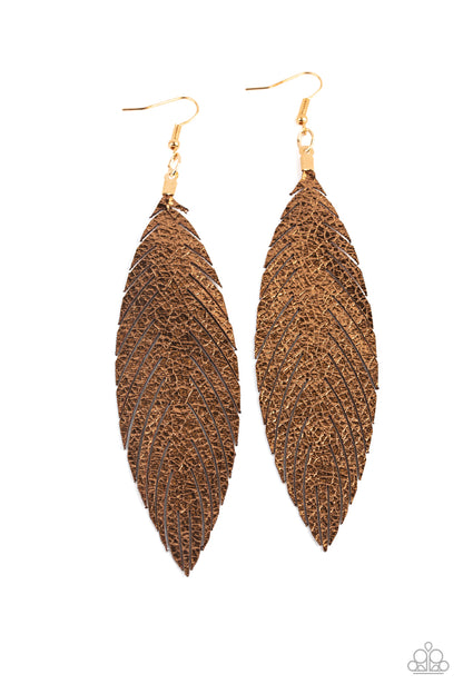 Feather Fantasy - Gold Brushed Leather Earrings