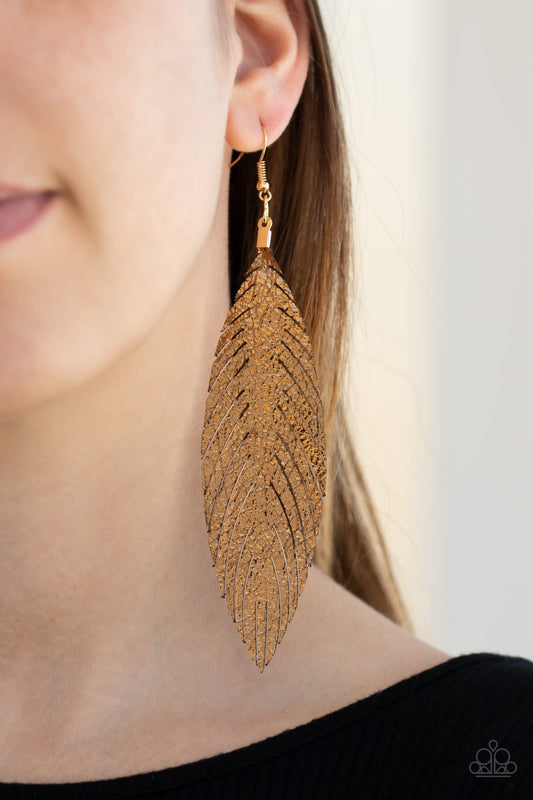 Feather Fantasy - Gold Brushed Leather Earrings