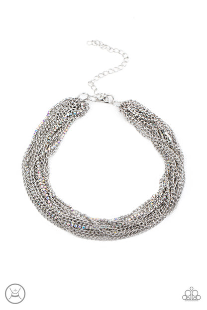 Catch You LAYER! - Multi Silver and Iridescent Layered Choker Necklace