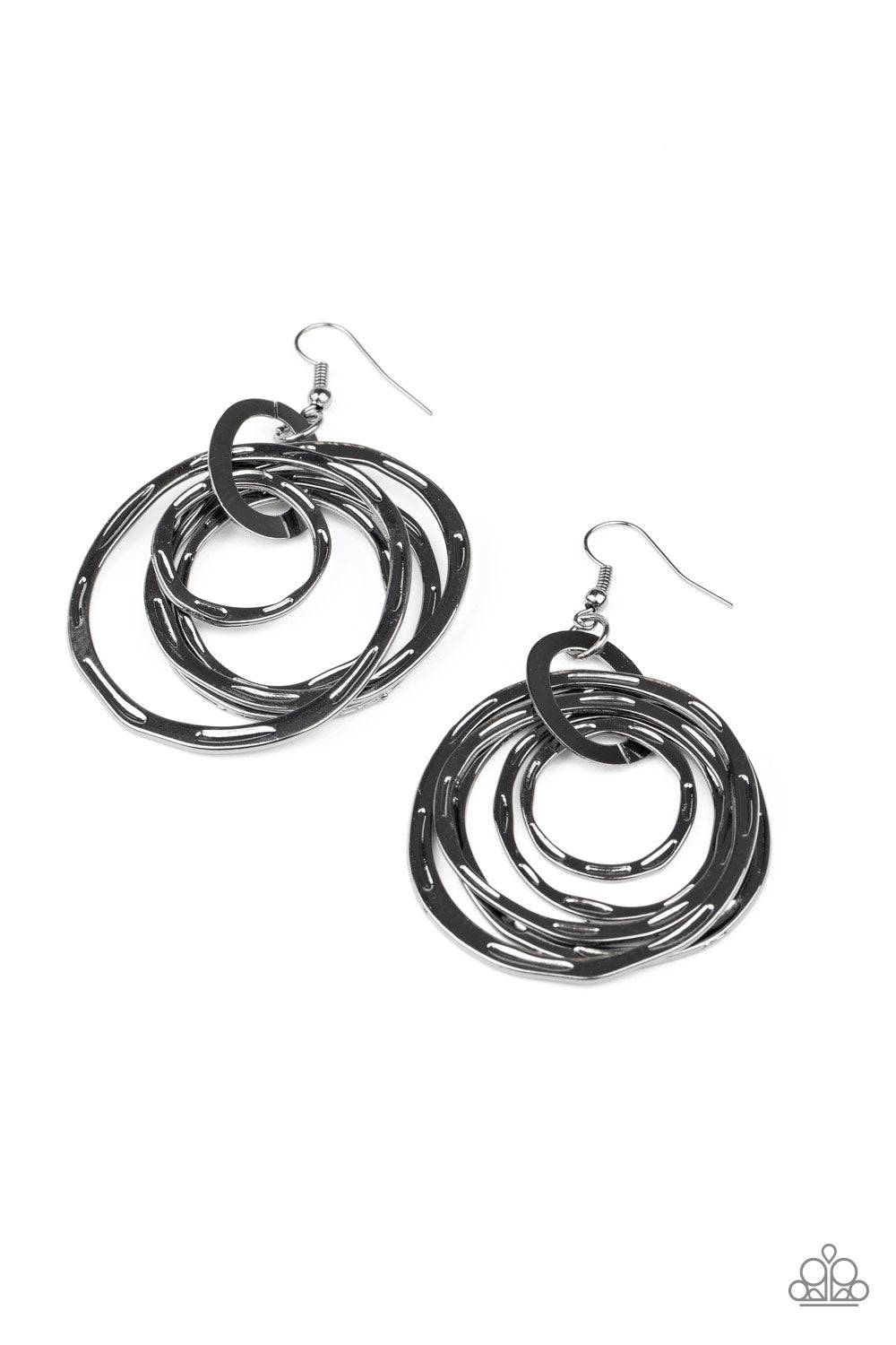 Ringing Radiance - Hammered Gunmetal Earrings
