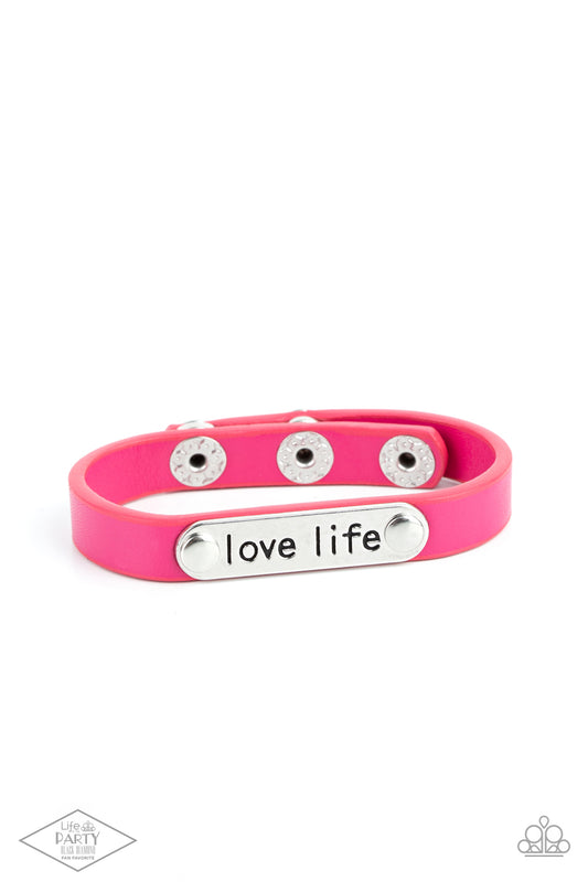 Love Life - Pink Leather Mantra Bracelet