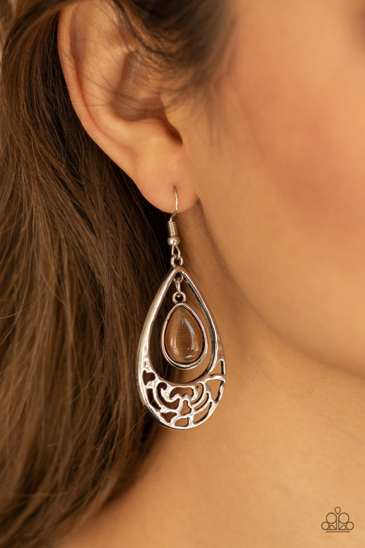 DEW You Feel Me? - Brown Cat's Eye Gemstone Earrings