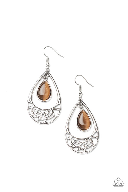 DEW You Feel Me? - Brown Cat's Eye Gemstone Earrings