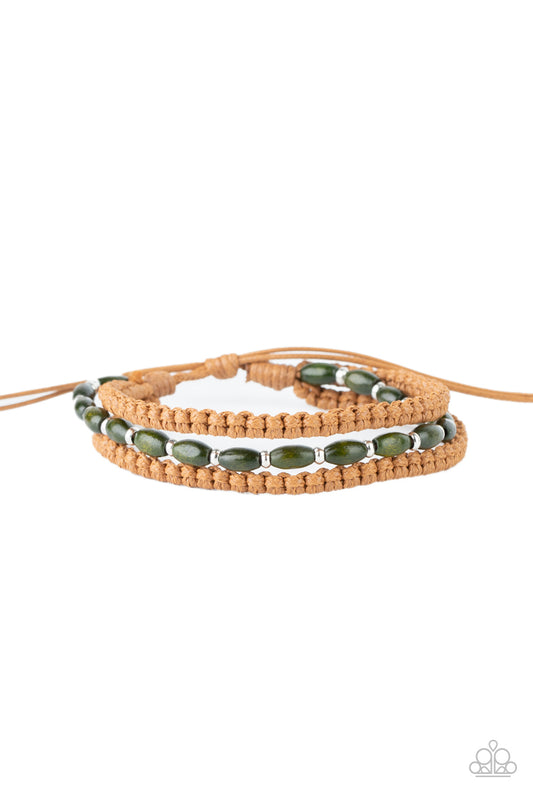 Refreshingly Rural - Green and Tan Drawstring Bracelet