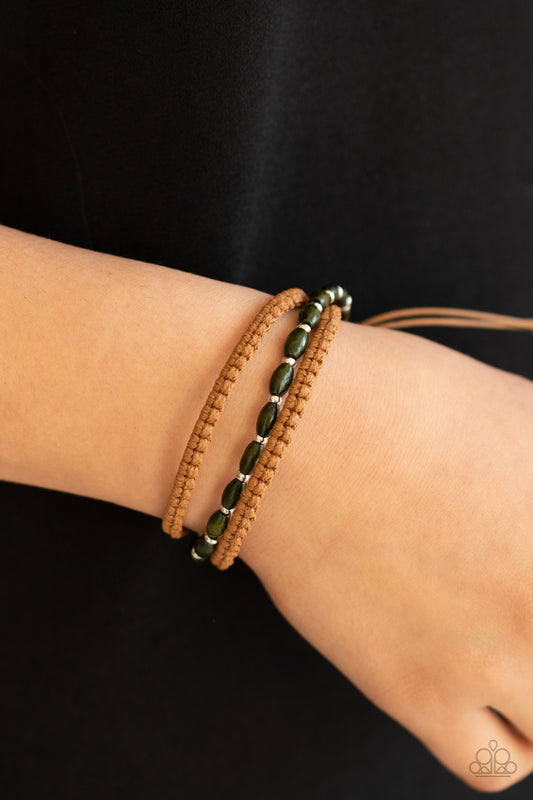 Refreshingly Rural - Green and Tan Drawstring Bracelet