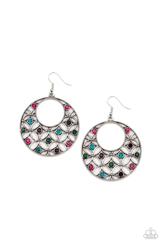 Garden Garnish - Multi Colored Gemstones Filigree Hoops