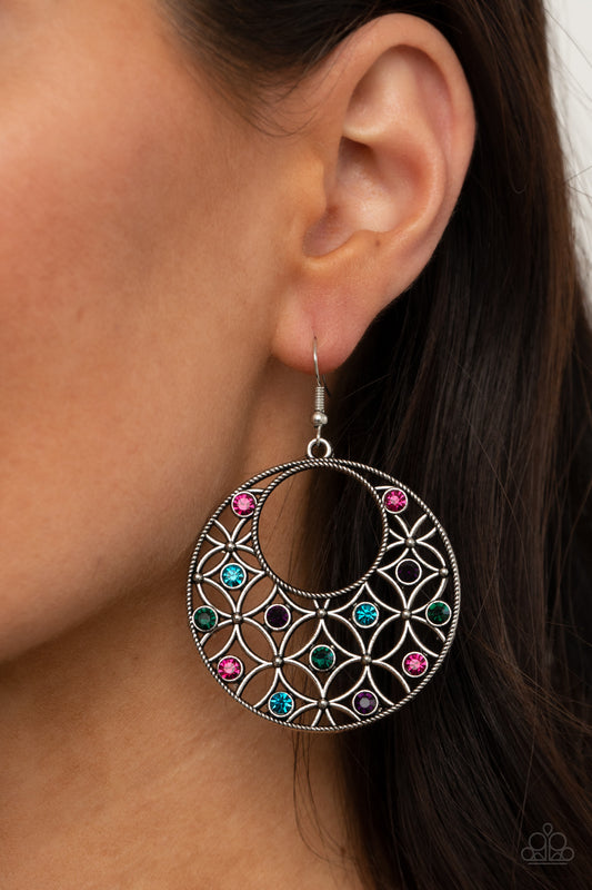 Garden Garnish - Multi Colored Gemstones Filigree Hoops