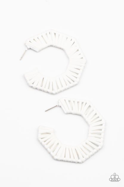 Fabulously Fiesta - White String-wrapped Hoop Earrings