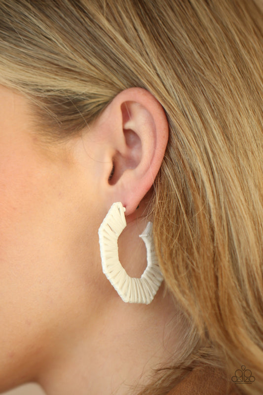 Fabulously Fiesta - White String-wrapped Hoop Earrings