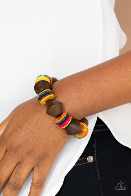 Bermuda Boardwalk - Multi-colored Wood Bead Bracelet