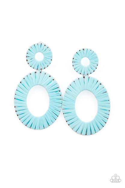 Foxy Flamenco - Blue Double-Hooped String-Wrapped Earrings