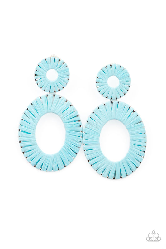 Foxy Flamenco - Blue Double-Hooped String-Wrapped Earrings