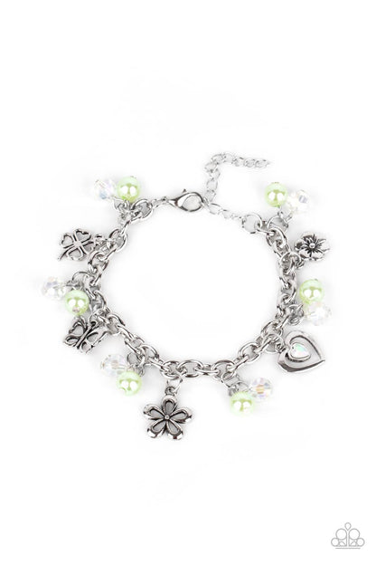 Retreat into Romance - Ash Green and Iridescent Charm Bracelet