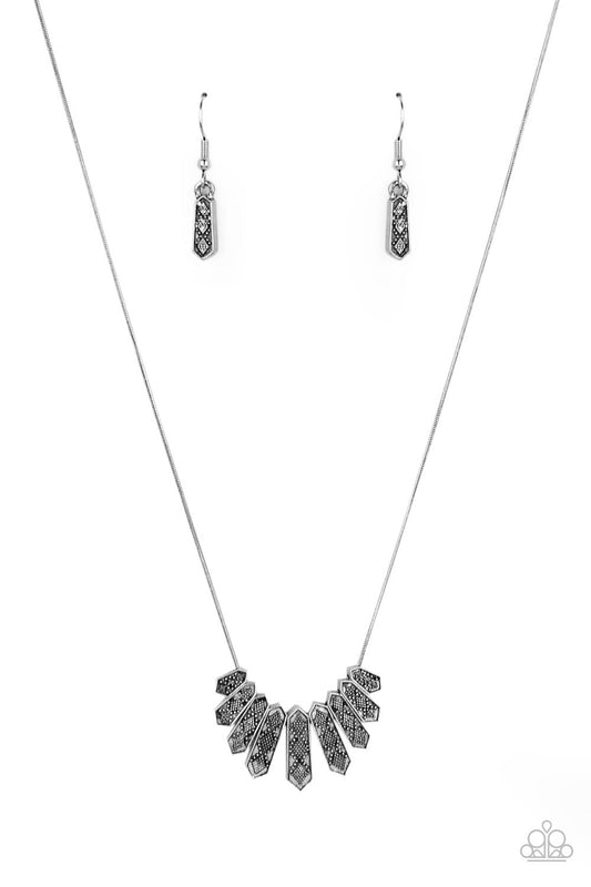 Monumental March - Silver Embossed Obelisk-Like Necklace