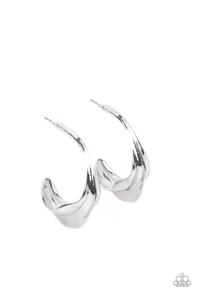 Modern Meltdown - Silver Hoop Earring