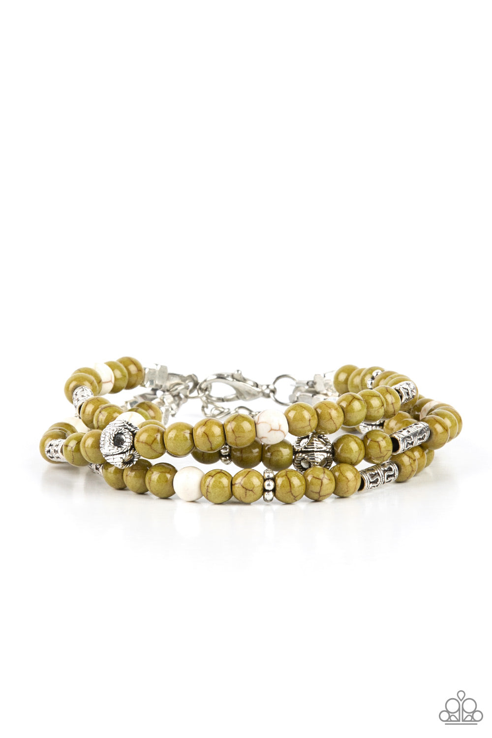 Desert Decorum - White and Willow Green Stone Bead Bracelet