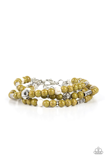 Desert Decorum - White and Willow Green Stone Bead Bracelet