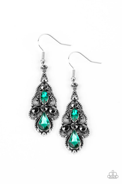 Urban Radiance - Green and Hamatite Rhinestone Earrings