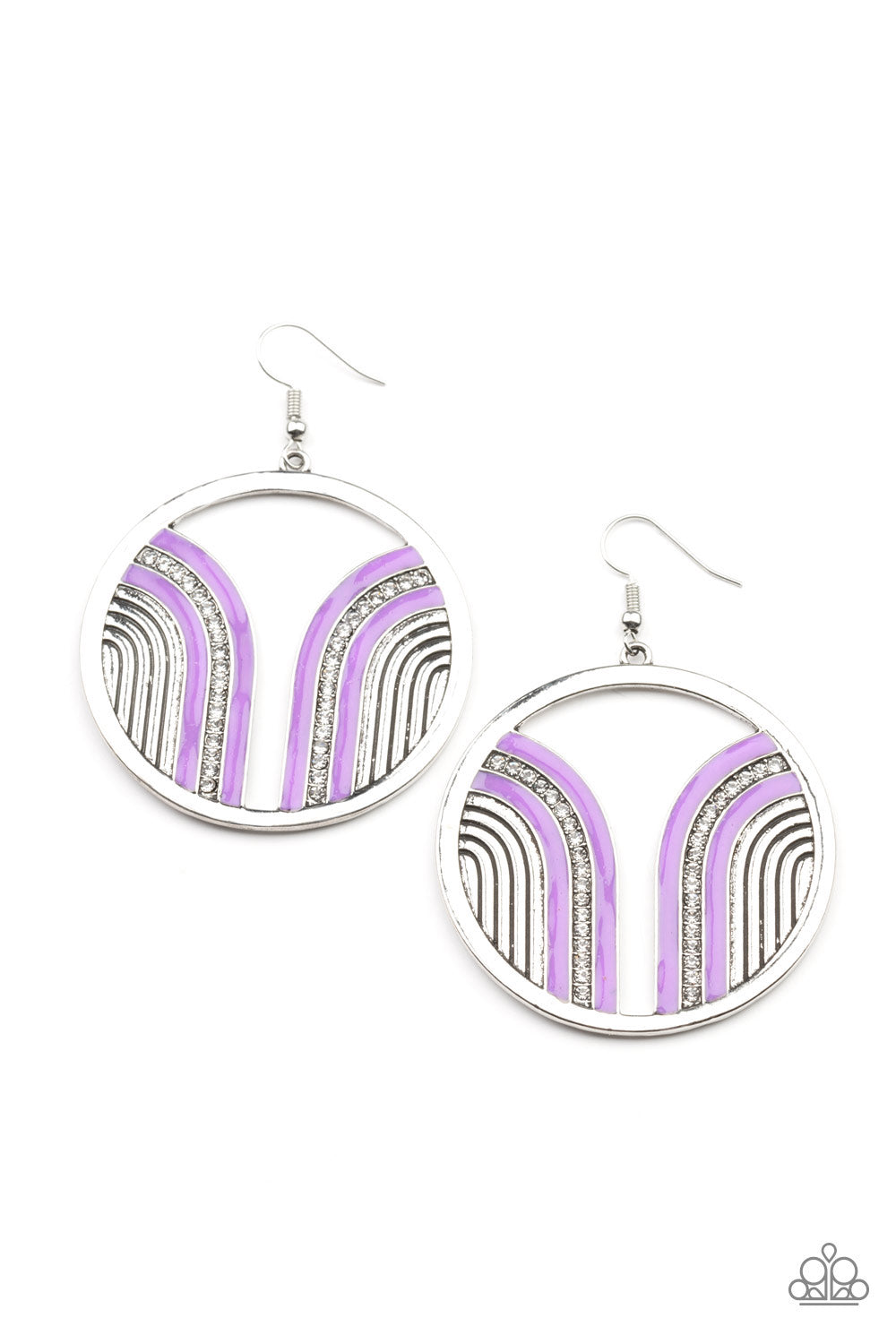 Delightfully Deco - Purple Silver Hoop Earrings