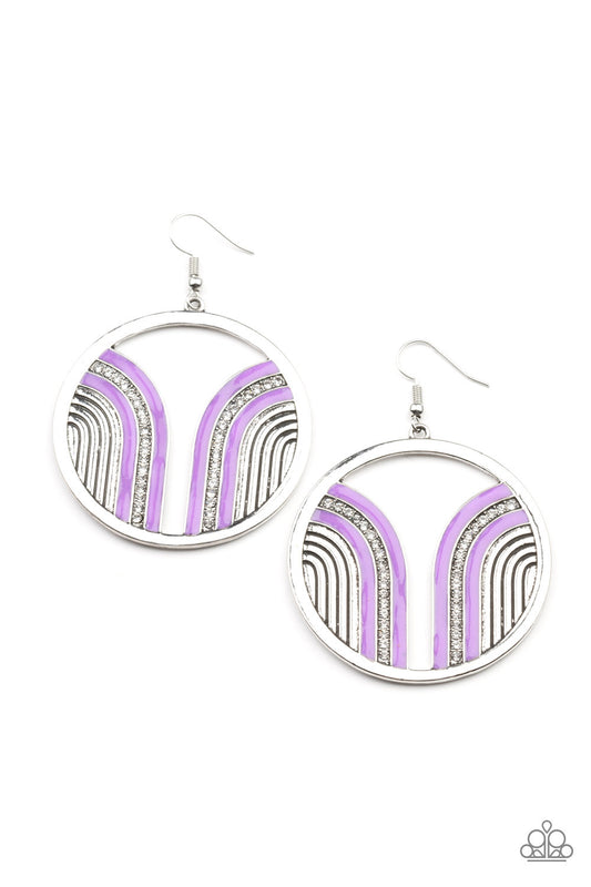Delightfully Deco - Purple Silver Hoop Earrings