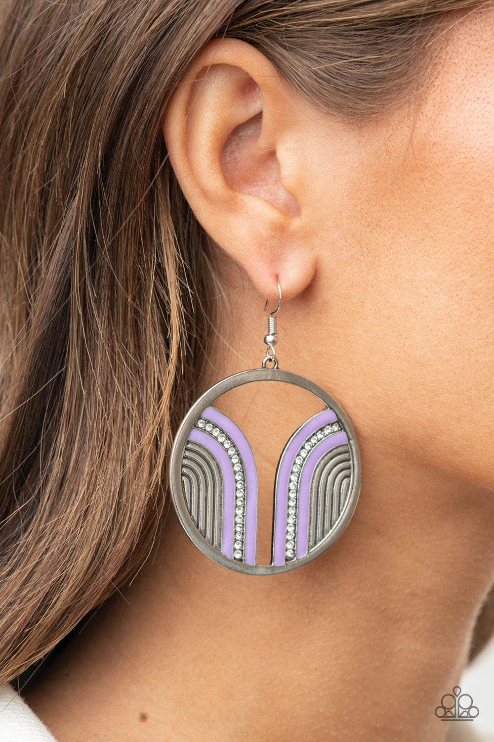 Delightfully Deco - Purple Silver Hoop Earrings
