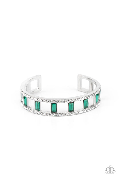 Industrial Icing - Green and White Rhinestone Cuff Bracelet