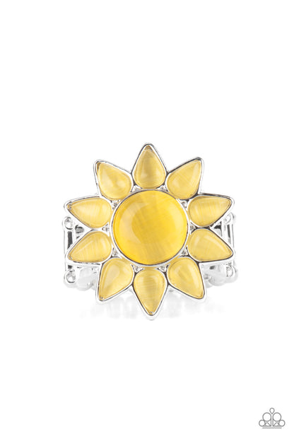 Blossoming Sunbeams - Yellow Cat's Eye Stone Blossom Ring