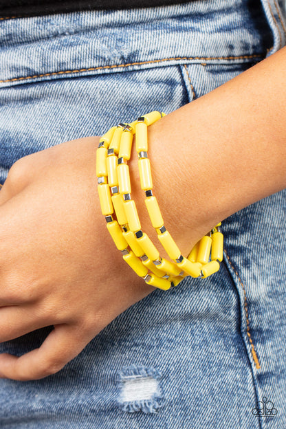 Radiantly Retro - Yellow Beaded Stretch Bracelet