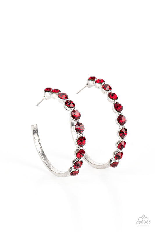 Photo Finish - Red Rhinestone Hoop Earrings