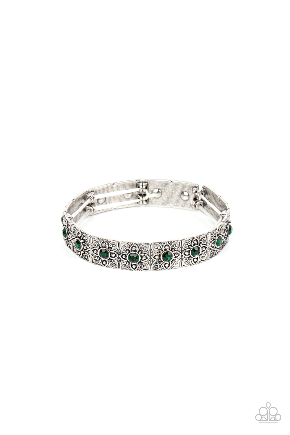 Venetian Valentine - Green Floral Filigree Emossed Stretch Bracelet