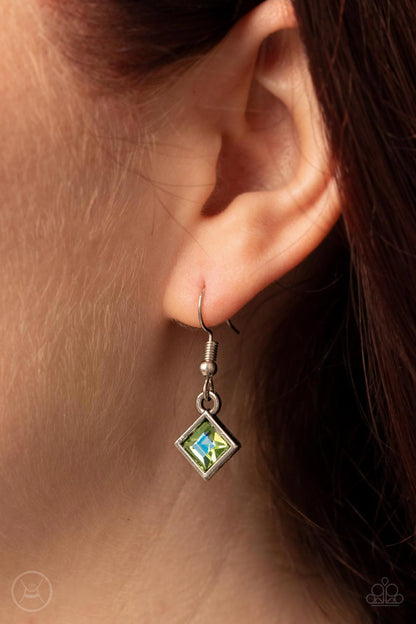 Prismatic Reinforcements - Iridescent Green Cut Rhinestone Necklace