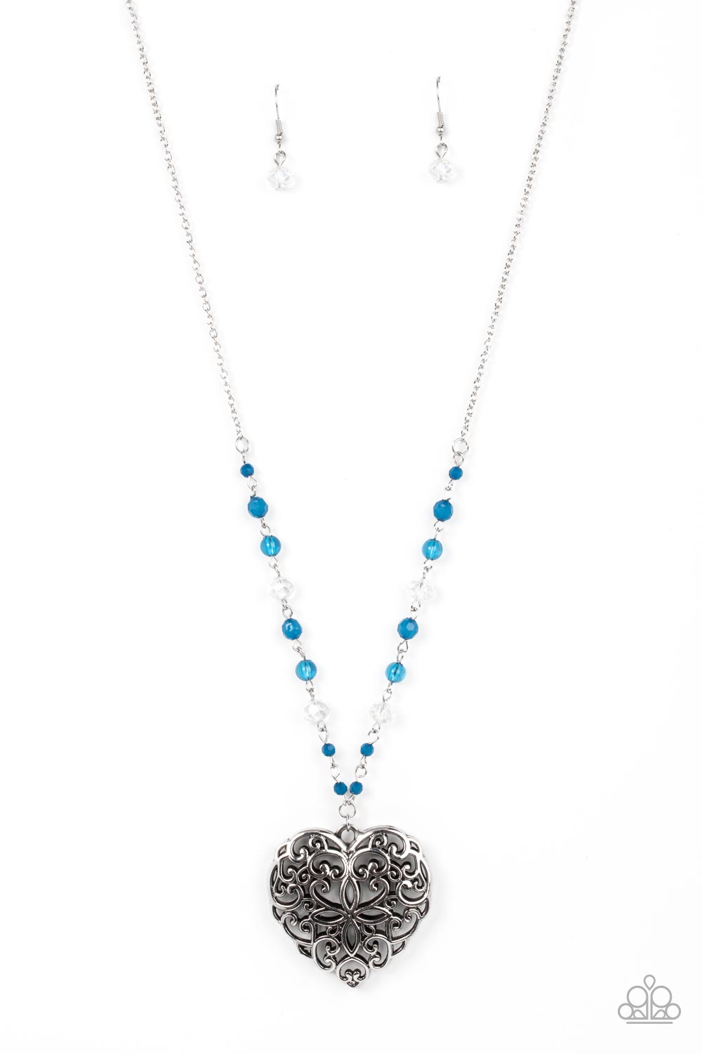 Doting Devotion - Mykonos Blue Filigree Heart Pendant Necklace