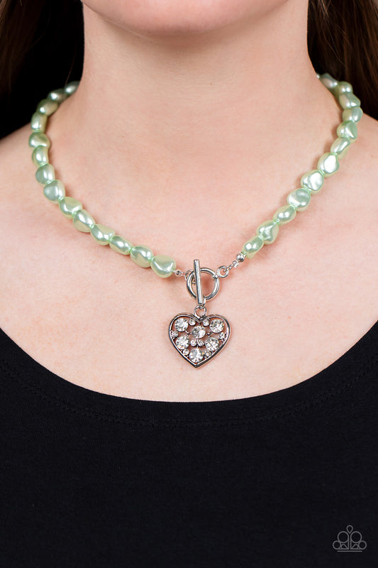 Color Me Smitten -  Pearly Beaded Necklace with Glitty Heart Pendant