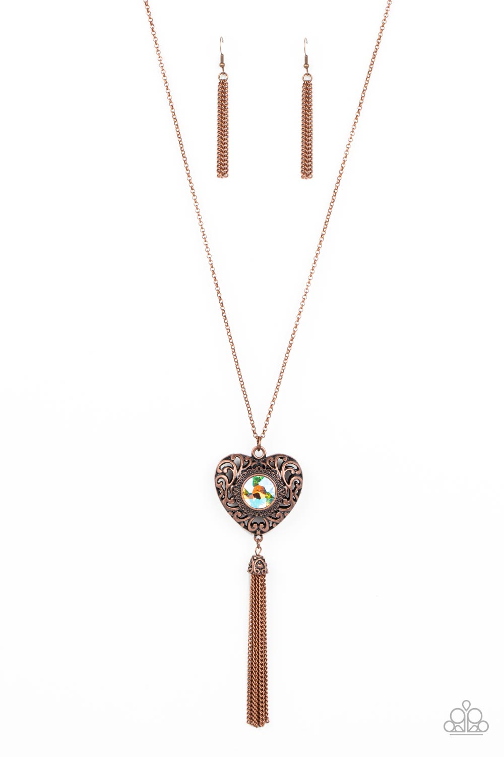 Prismatic Passion - Copper Filigree Heart Pendant Necklace