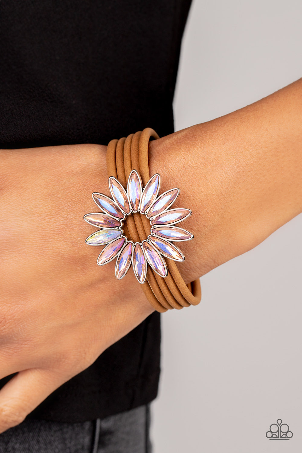 Astral Adventure - Yellow or Orange Rhinestone & Leather Bracelet