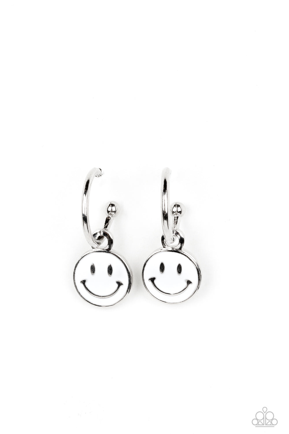 Subtle Smile - White Smiley-Face Post Back Earrings
