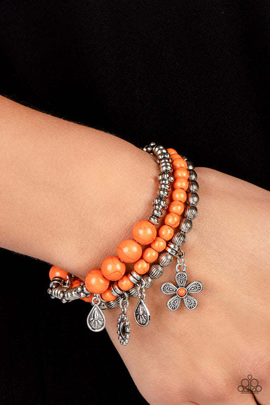 Individual Inflorescence - Orange Stone Bead Charm Bracelet