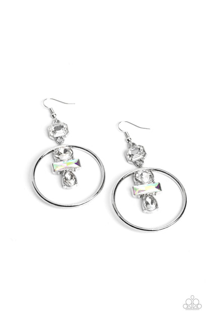 Geometric Glam - White & Iridescent Earrings