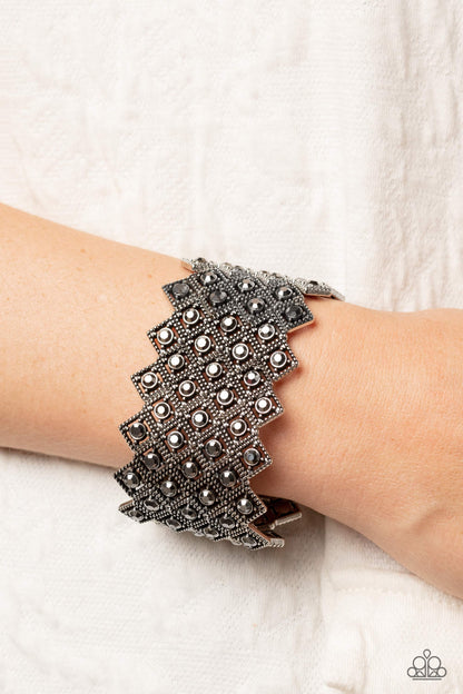 DECO in the Rough - Silver Hematite Stretch Bracelet