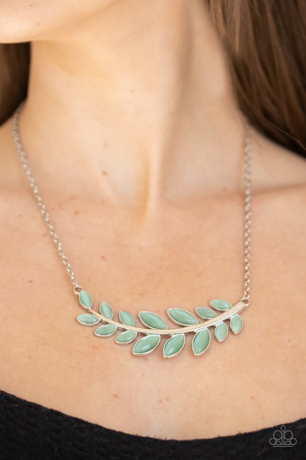 Frosted Foliage - Green Cat's Eye Stone Necklace