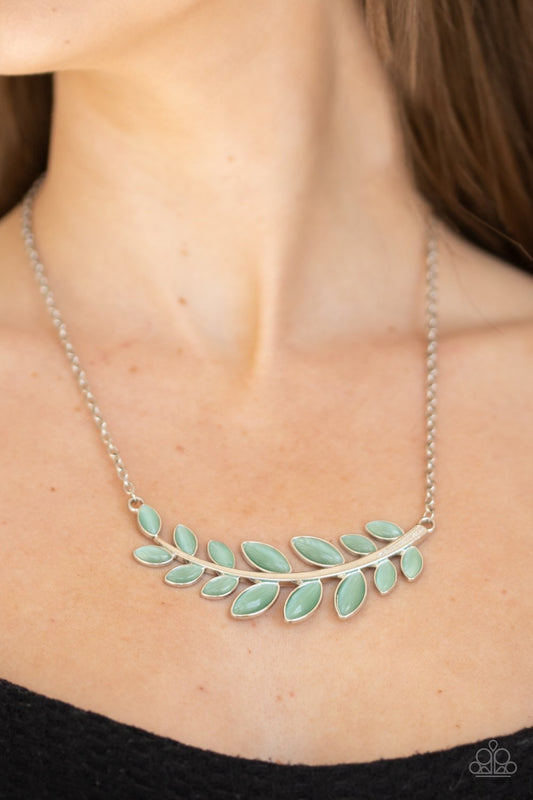 Frosted Foliage - Green Cat's Eye Stone Necklace