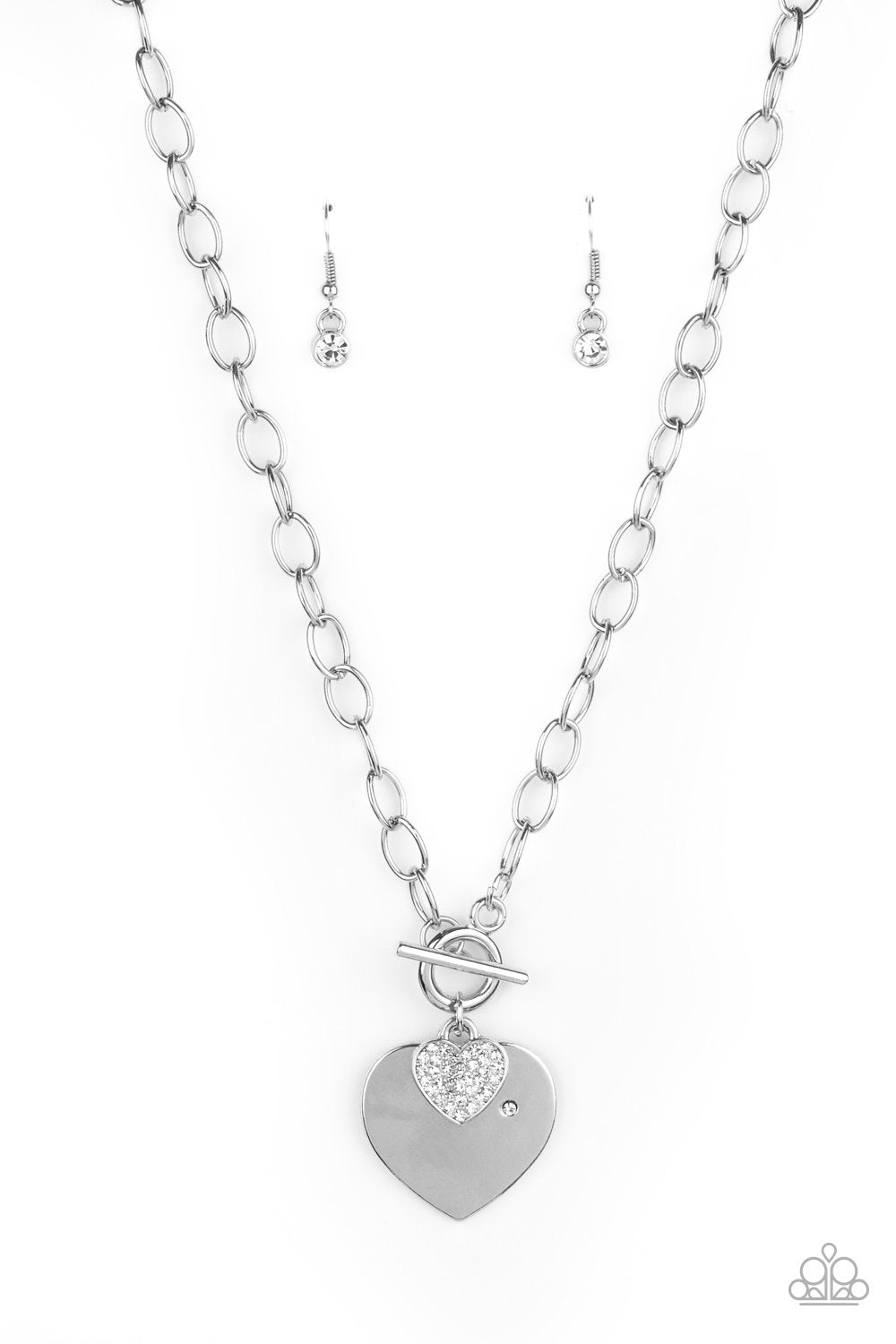 Heart-Stopping Sparkle Necklace With Matching Heartbeat Bedazzle Bracelet - Jewelry Set