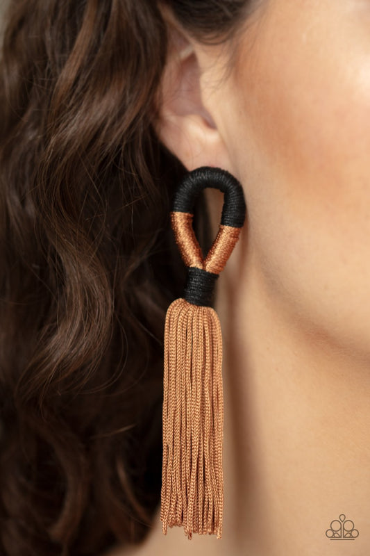 Moroccan Mambo Brown and Black Tassel Post Earring