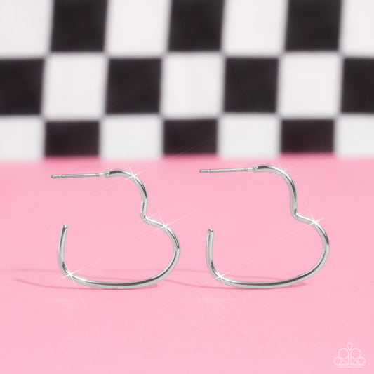 Burnished Beau - Silver Heart Post-back Earrings