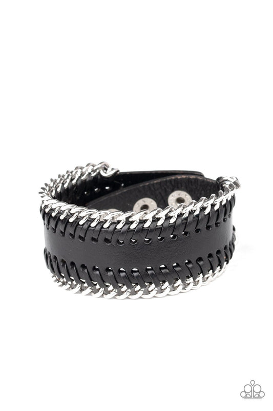 Got Grit? - Black Leather Trimmed in Silver Chain Men's Bracelet